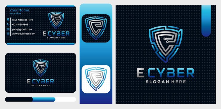 Vector plantilla de símbolo de logotipo de escudo cibernético de seguridad de letra e