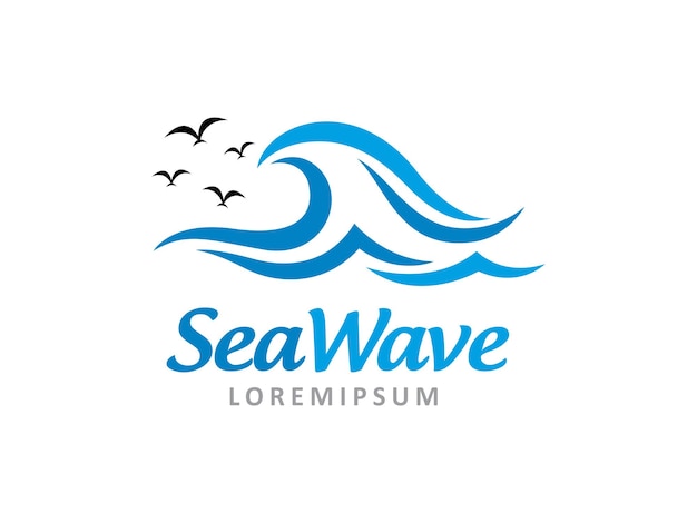 La plantilla del símbolo o icono del logotipo de la ola del mar