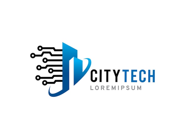 plantilla de símbolo o icono del logotipo tecnológico de la ciudad