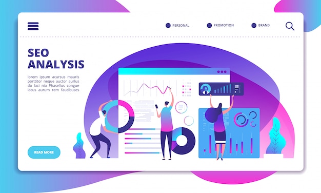 Vector plantilla de sitio web de análisis de seo