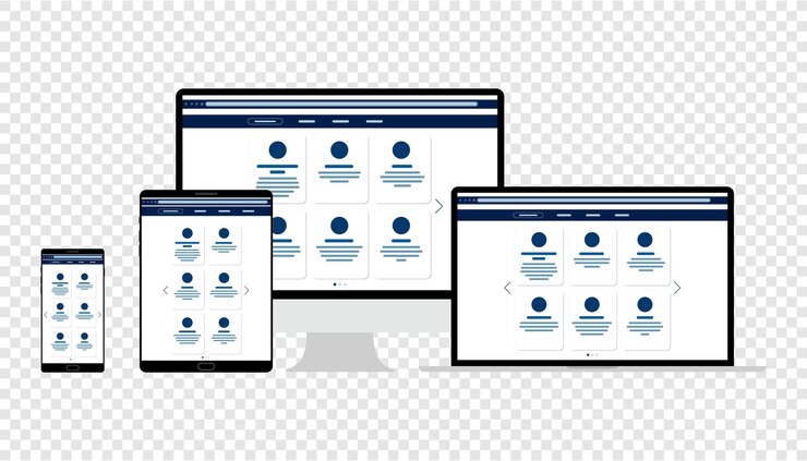Vector plantilla de sitio web de diseño web para monitor de teléfono de tableta portátil elementos para aplicaciones móviles y web interfaz de usuario ui y experiencia de usuario ux organización de contenido banner de página de destino