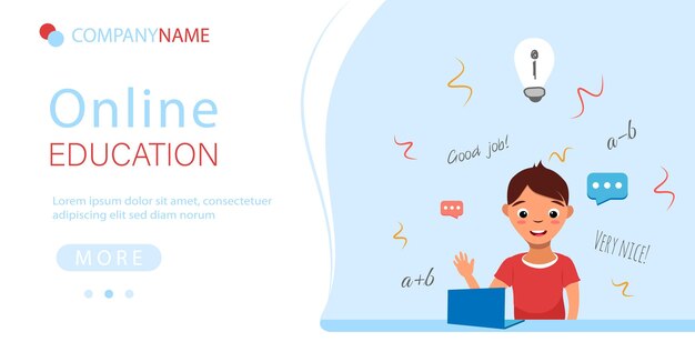 Plantilla de sitio web de educación en línea Vector colorido concepto de cursos en línea Página de inicio plana de dibujos animados