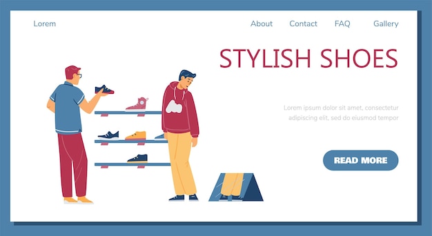 Vector plantilla de sitio web para ilustración de vector plano de tienda de calzado