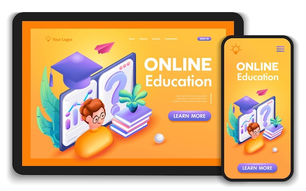 plantilla de sitio web isométrico concepto de página de aterrizaje Instituto de educación Cursos Diploma