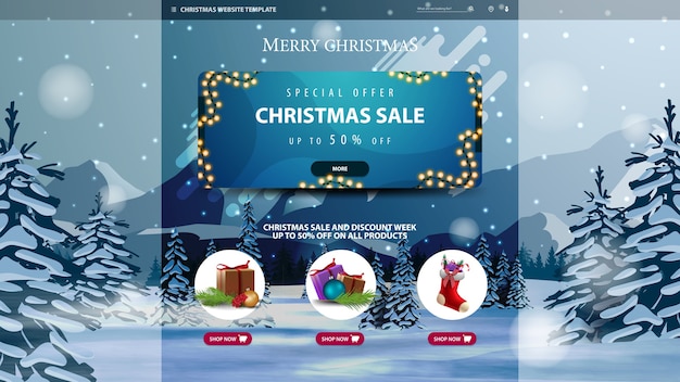 Plantilla de sitio web de navidad con banner de descuento