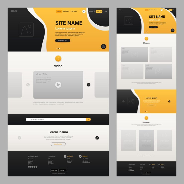 Vector plantilla de sitio web negro y amarillo