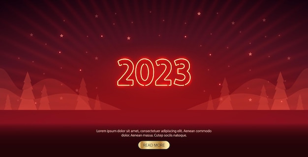 Plantilla de sitio web de neón rojo de año nuevo 2023
