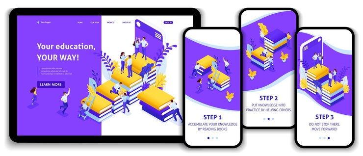 Vector plantilla de sitio web página de destino concepto isométrico para e-learning, educación su conocimiento, su éxito. fácil de editar y personalizar, ui ux adaptable.