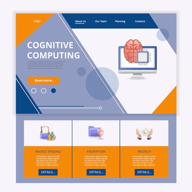Plantilla de sitio web de página de destino plana de computación cognitiva