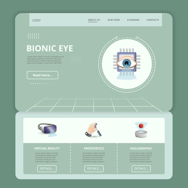 Vector plantilla de sitio web de página de destino plana de ojo biónico virtual