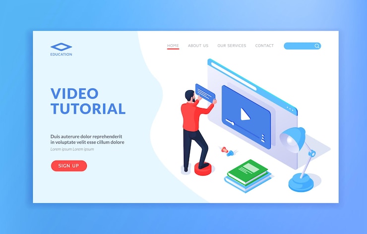 Vector plantilla de sitio web de video tutorial