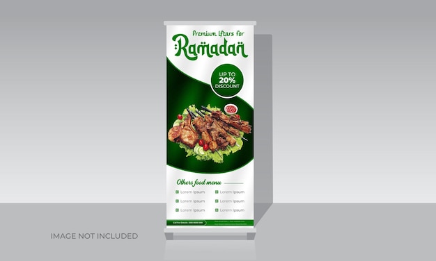 Plantilla de soporte de banner enrollable de comida especial de Iftar ramadan delicioso