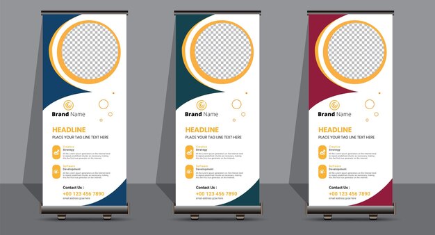 Plantilla de standee de banner enrollable desplegable con formas creativas e ideas