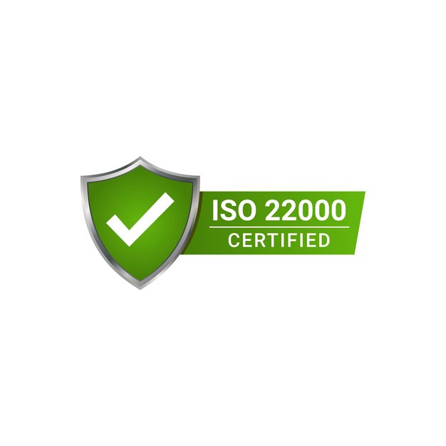 Plantilla de stock vectorial de banner de sello de certificado de insignia certificada ISO 22000