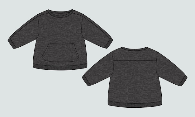 Vector plantilla de sudadera de tela polar de algodón color negro para niños.