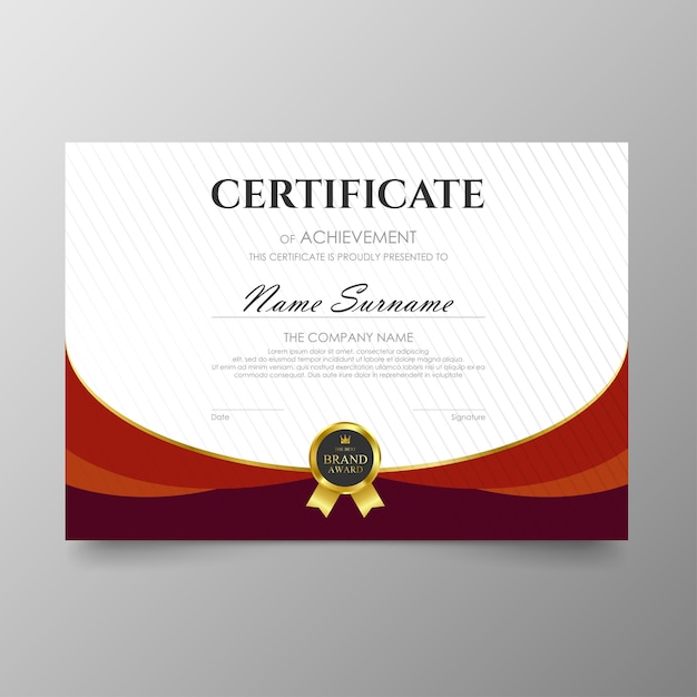 La plantilla superior del certificado otorga valor del vector del fondo del diploma y disposición de lujo.