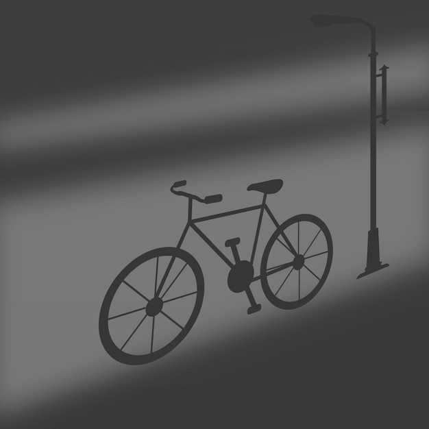 Vector plantilla de superposición de sombra de ventana transparente con bicicleta y poste de luz en la carretera