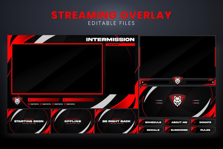 Vector plantilla de superposición de transmisión de twitch roja y negra
