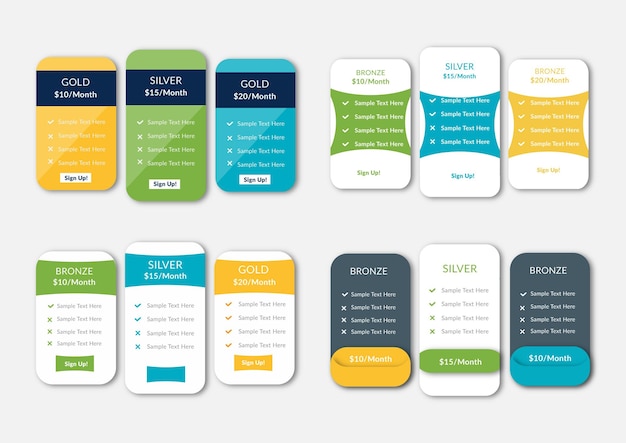 Plantilla de tabla de planes de suscripción y precios comerciales limpios y creativos