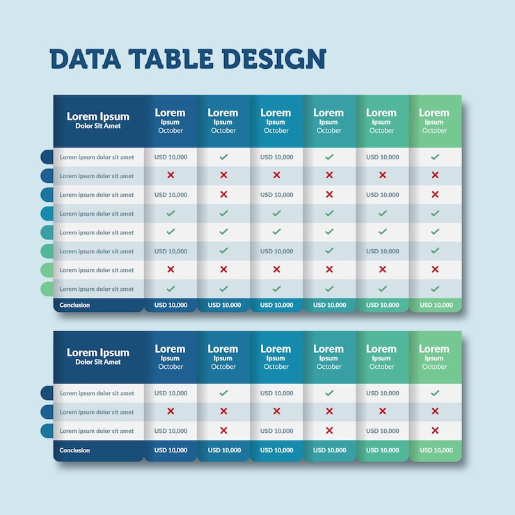 Vector plantilla de tabla de precios cuadro de tabla financiera cuadro de información de datos financieros