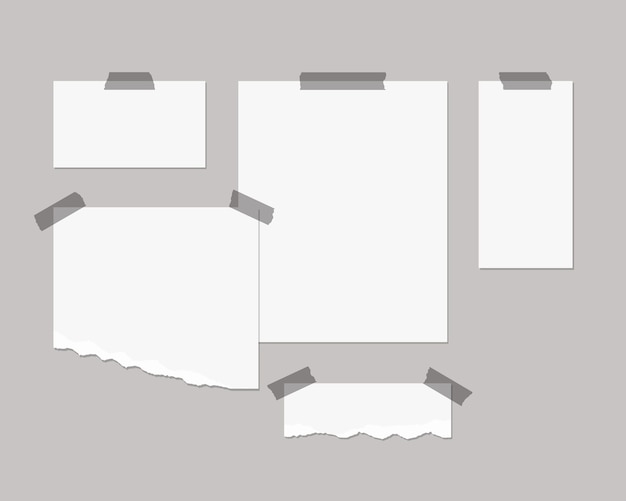 Plantilla de tablero de estado de ánimo. Hojas vacías de papel blanco en la pared con superposición de sombras. aislado. Diseño de plantillas. Ilustración realista.