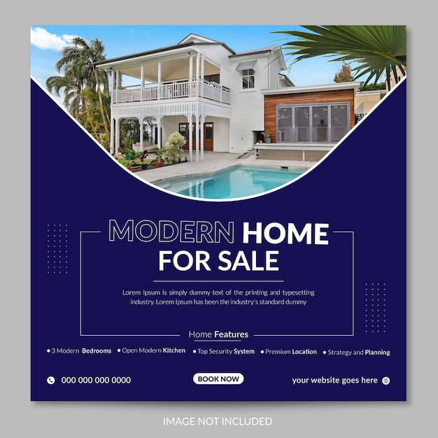 Plantilla de tamaño cuadrado de diseño de archivo vectorial de publicación en redes sociales de venta de viviendas inmobiliarias