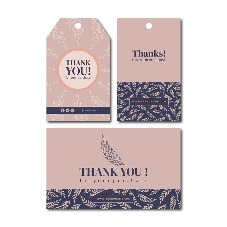 Vector plantilla de tarjeta de agradecimiento floral y etiqueta colgada con vector de hojas