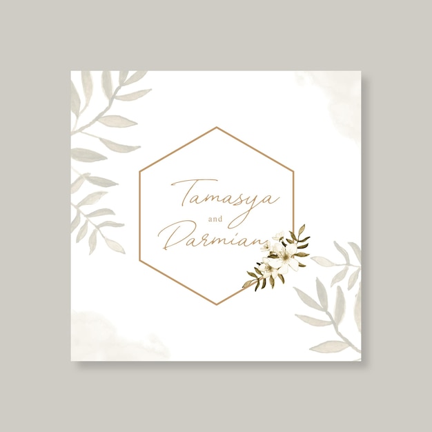 Plantilla de tarjeta de boda con acuarela floral