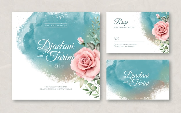 Vector plantilla de tarjeta de boda con acuarela splash y flor