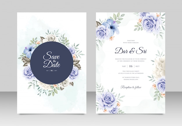 Plantilla de tarjeta de boda con aquarel floral