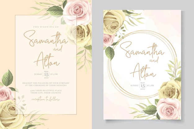 Plantilla de tarjeta de boda dibujada a mano con diseño floral