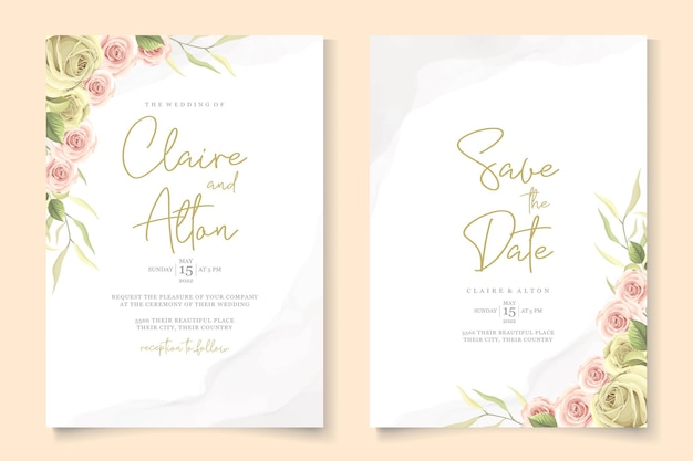 Plantilla de tarjeta de boda dibujada a mano con diseño floral