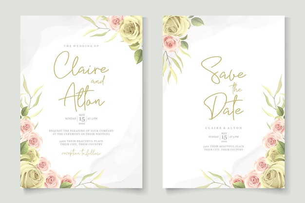 Plantilla de tarjeta de boda dibujada a mano con diseño floral