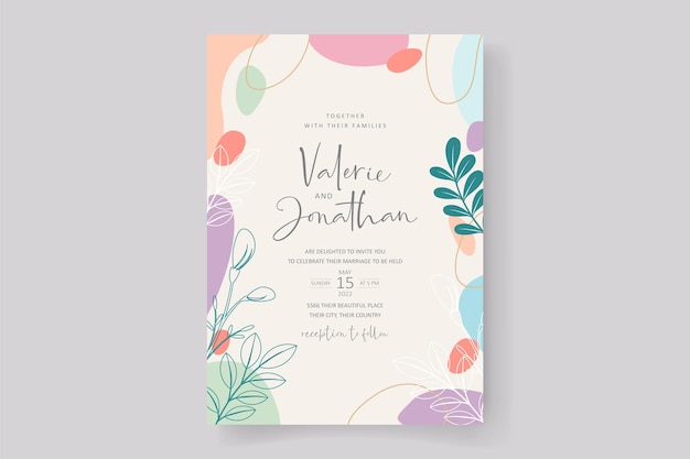 Plantilla de tarjeta de boda con diseño de fondo de color pastel