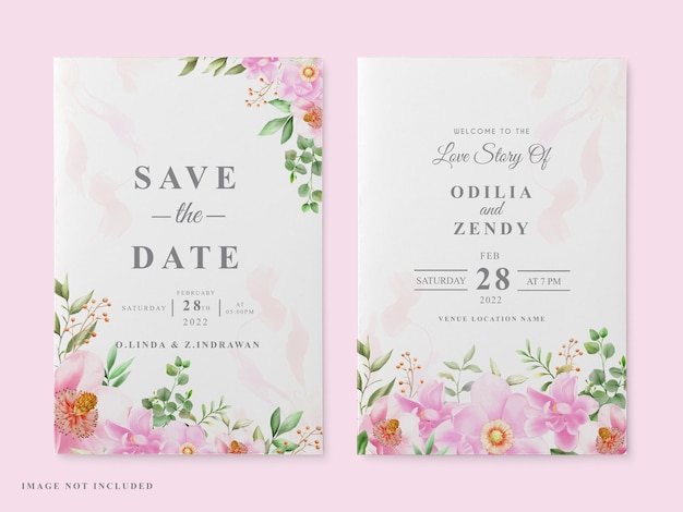 Plantilla de tarjeta de boda diseño de magnolia rosa