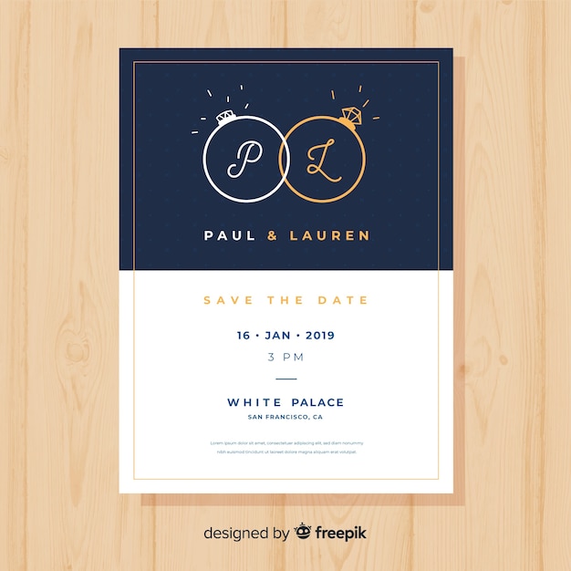 Plantilla de tarjeta de boda en diseño plano