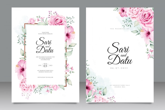 Plantilla de tarjeta de boda floral acuarela inviation