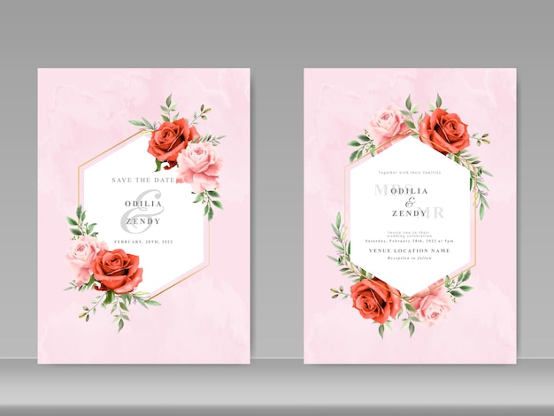 Plantilla de tarjeta de boda floral acuarela