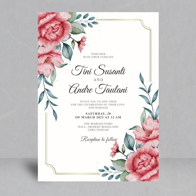 Plantilla de tarjeta de boda floral acuarela