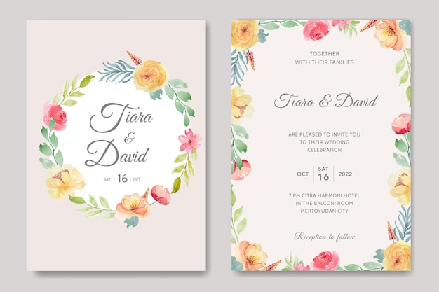 Plantilla de tarjeta de boda floral hermosa