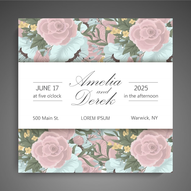 plantilla de tarjeta de boda con flores