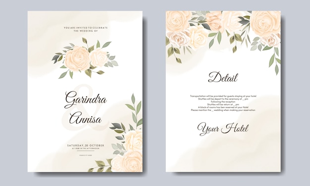 Plantilla de tarjeta de boda con hermosa corona floral Vector premium