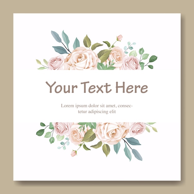 Plantilla de tarjeta de boda con hermosa corona floral