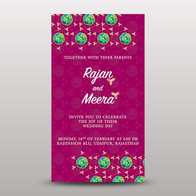 Vector plantilla de tarjeta de boda morada