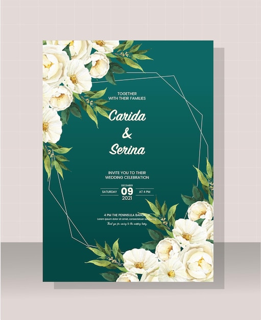 Plantilla de tarjeta de boda pintada en acuarela