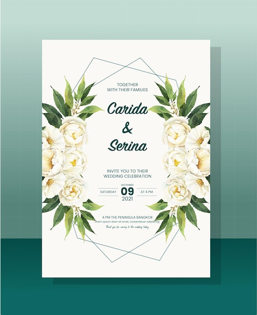 Plantilla de tarjeta de boda pintada en acuarela