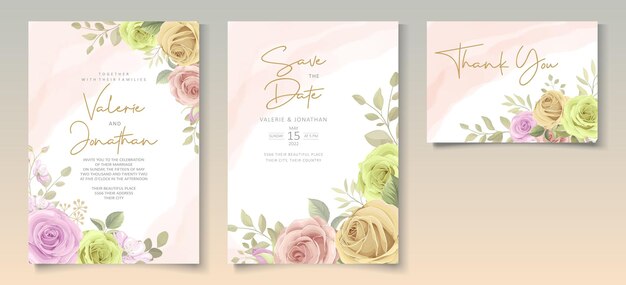 Plantilla de tarjeta de boda con tema floral