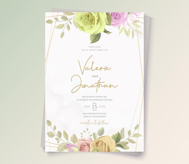 Plantilla de tarjeta de boda con tema floral