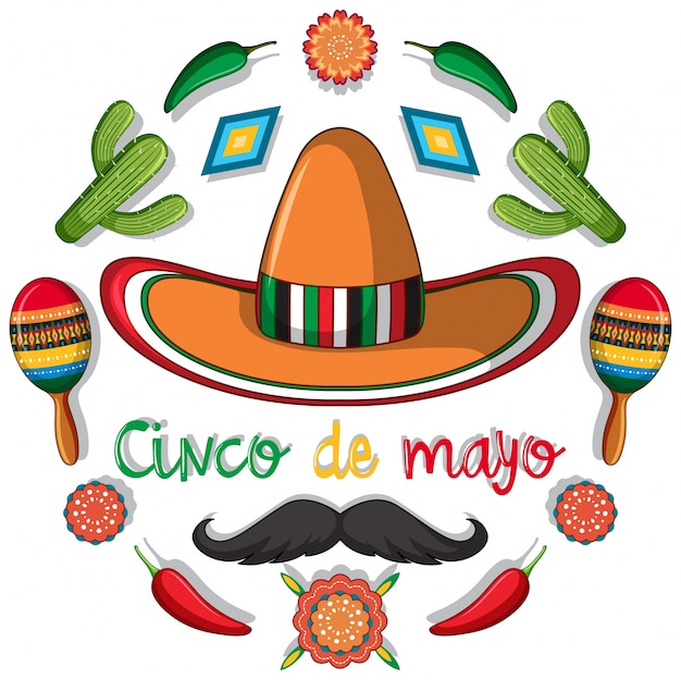 Plantilla de tarjeta de cinco de mayo con decoraciones mexicanas