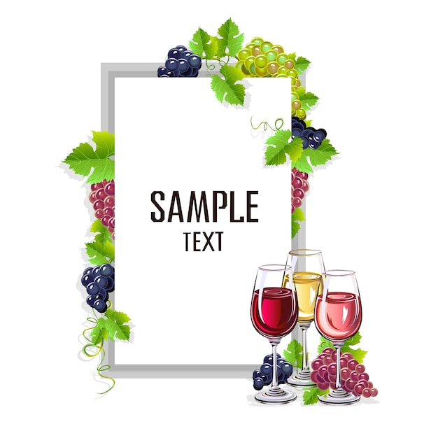 Plantilla de tarjeta con copas de vino.